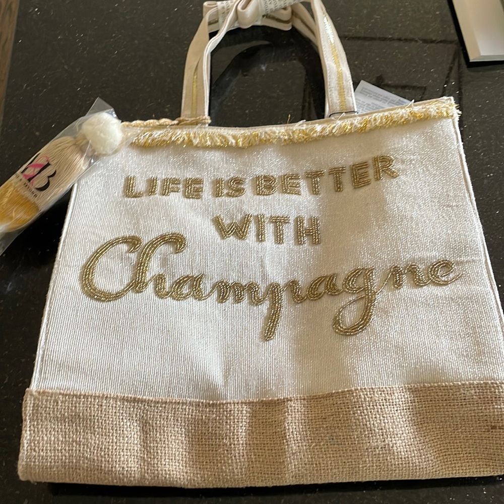 America & Beyond tote - NWT - life is better with champagne